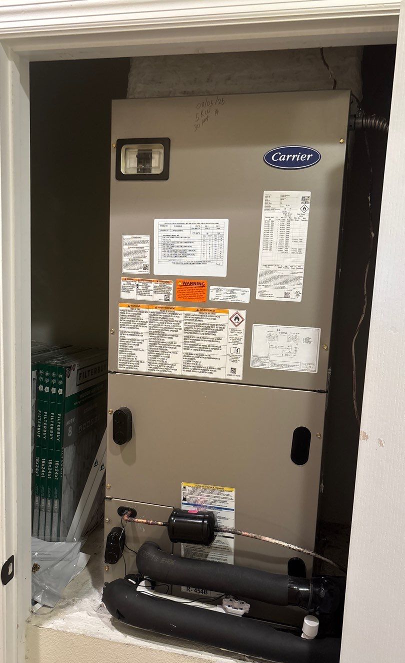 New vertical air handler installed in a closet in Wesley Chapel, FL