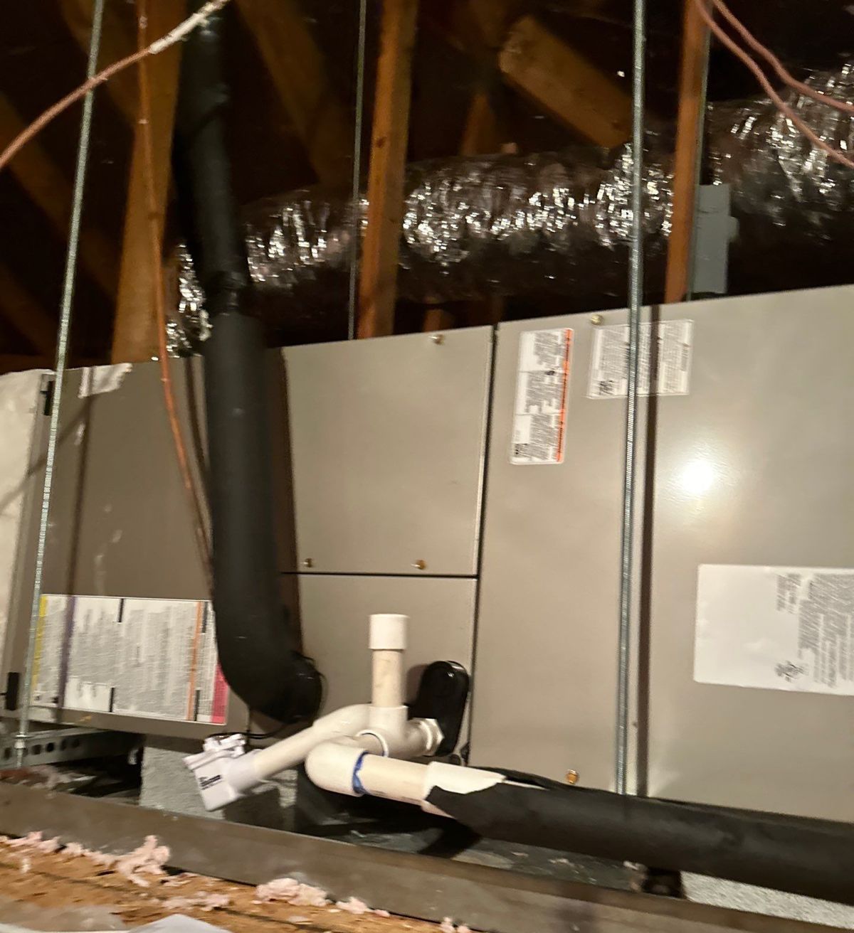 Condensate drain and emergency pan under the new attic air handler