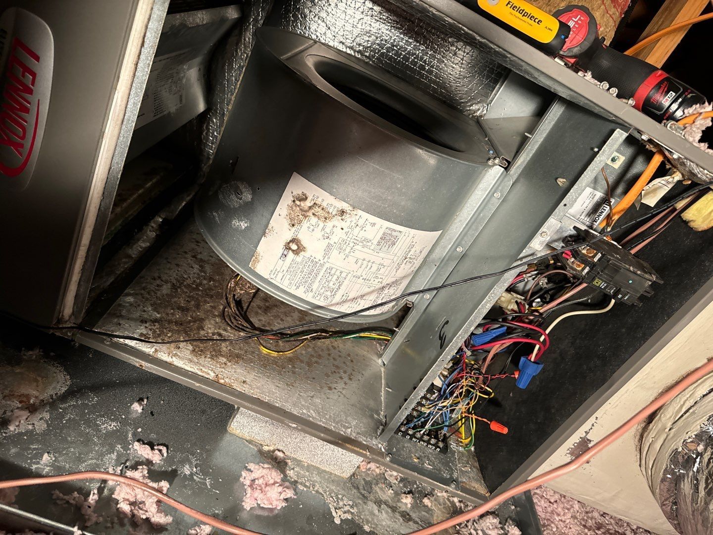 Dirty blower inside the old air handler