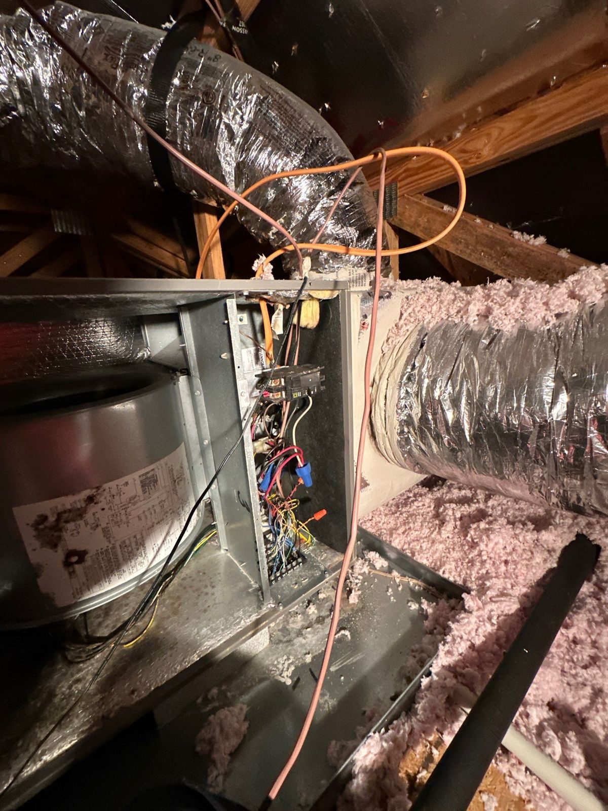 Old air handler opened up in the attic during removal