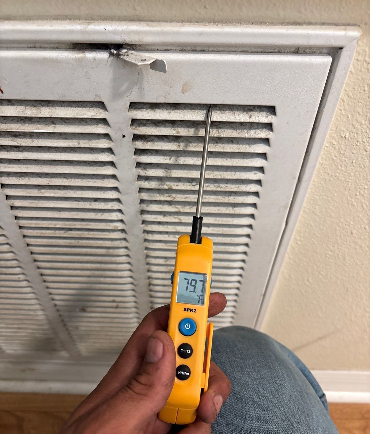 Supply air temperature reading at a grille after the new heat pump was started