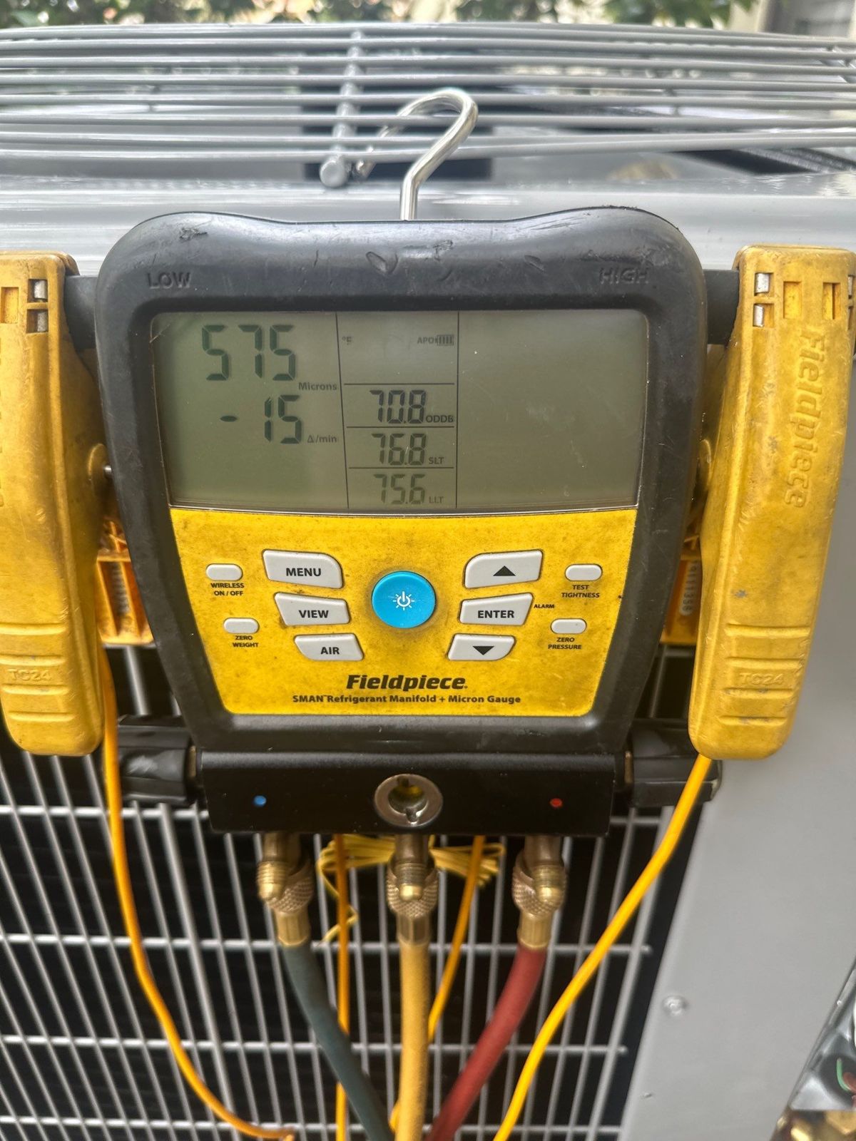 Digital refrigerant gauges on a new heat pump in New Tampa