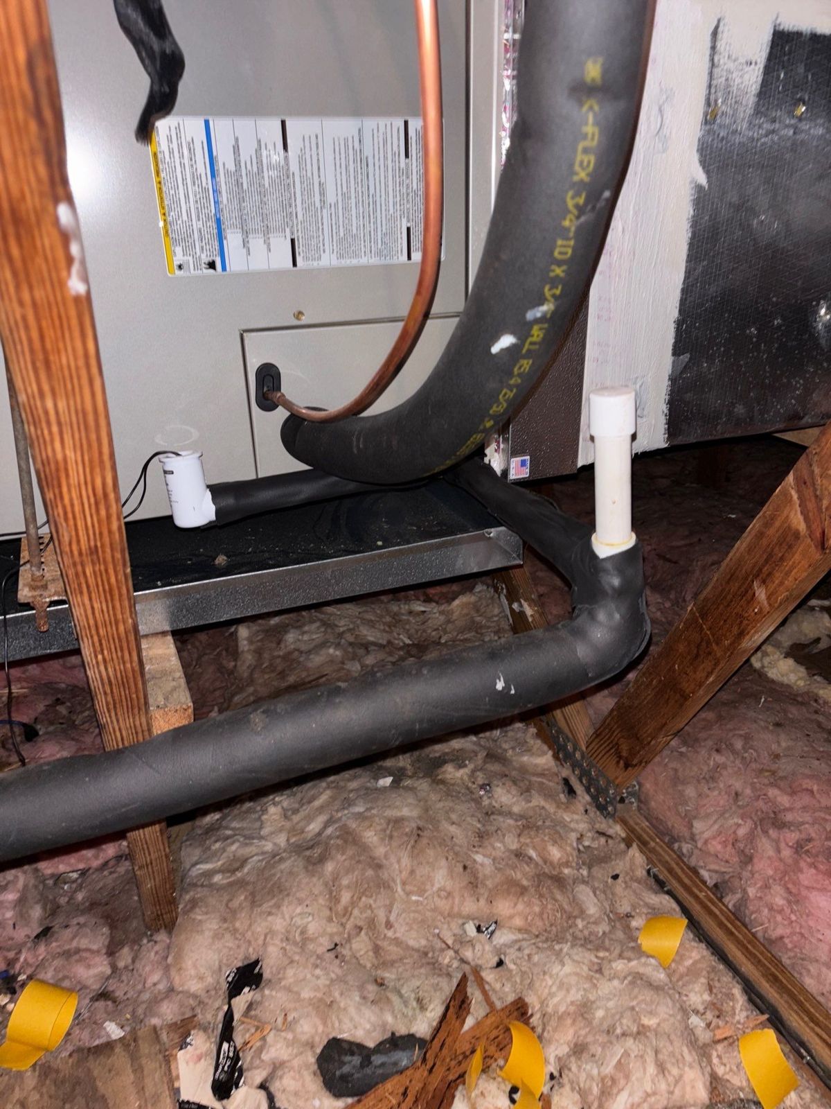 Insulated line set and condensate connections at the new attic air handler